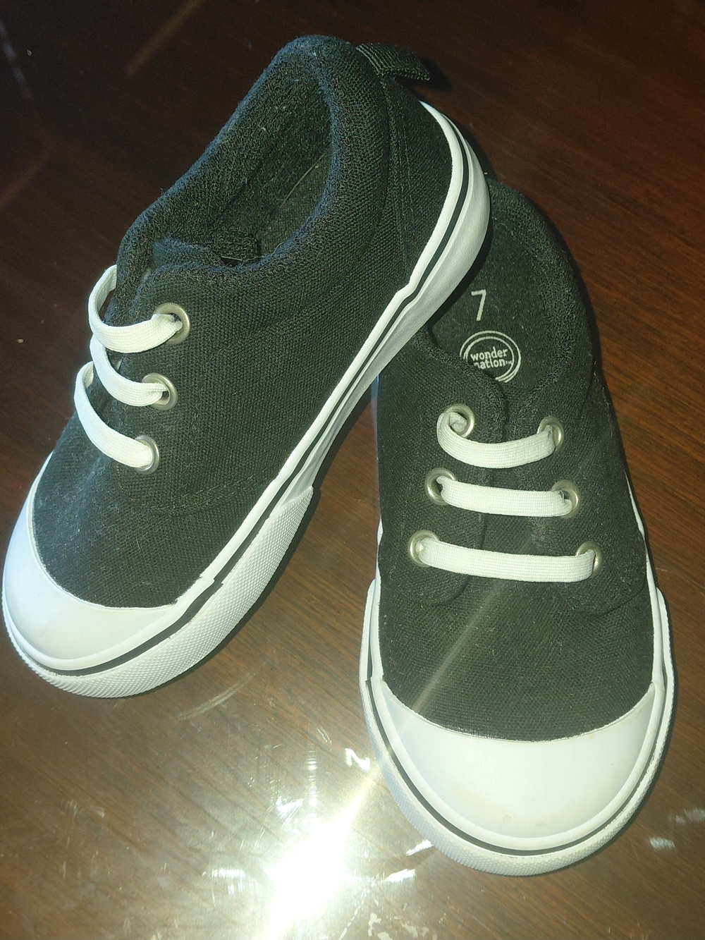 Kids Black Canvas Sneaker with White Toe Cap